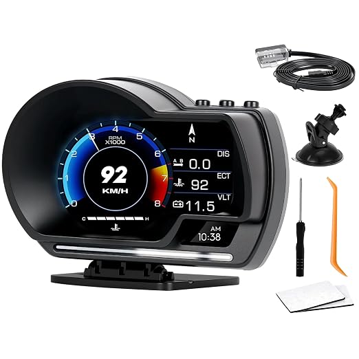 OBD2 Gauge Display, Heads Up Display for Cars, Gauge with OBD GPS Dual System, OBD2 Speedometer for Car with Water TEM, Volt, Mileage, Overspeed & Fatigue Driving Alarm, RPM, Works Great for Most Cars