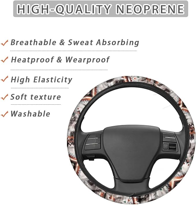 Wanyint Car Steering Wheel Cover Universal 15 Inch Steering Wheel Wrap Anti-Slip Soft Elastic Decorative Auto Accessories All Weather Protection, Aztec Gray Leopard Print