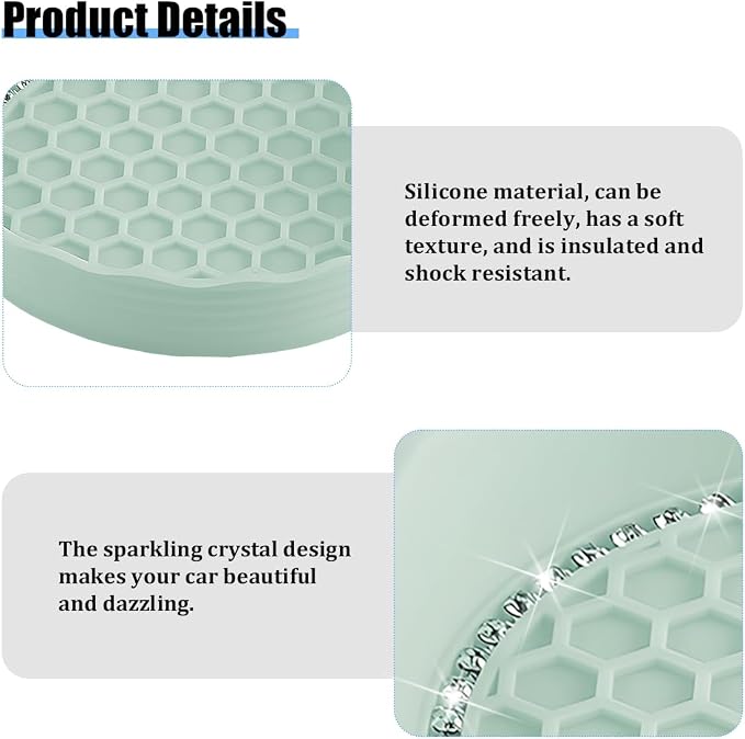HZEL 4PCS Bling Car Cup Holder Coaster, Shiny Crystal Rhinestone Silicone Dustproof Drink Cup Insert Pad, Dazzling Automotive Interior Water Bottle Holder Embedded Mat, Universal Fit (Cyan)