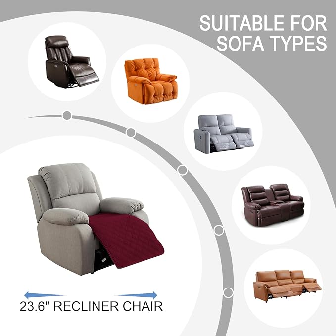 Genina Waterproof Recliner Chair Covers, Recliner Cover for Dog Pets Friendly, Washable Antislip Reclining Chair Cover Furniture Protector, Sofa Slipcover for Living Room(23.6inch/Burgundy)