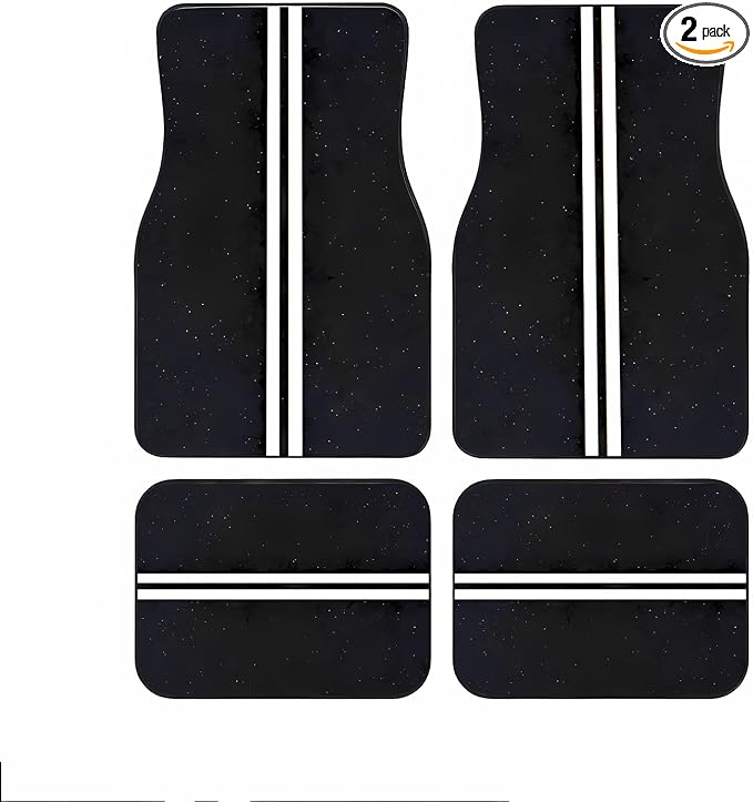 Universal Fit Car Floor Mats Set of 4Pcs, Black Background with White Stripes All-Weather Front Rear Car Carpet Mats, Non-Slip Car Floor Mat Car Accessories for Automotive Trucks SUV Sedans Vans