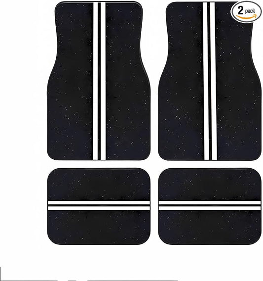 Universal Fit Car Floor Mats Set of 4Pcs, Black Background with White Stripes All-Weather Front Rear Car Carpet Mats, Non-Slip Car Floor Mat Car Accessories for Automotive Trucks SUV Sedans Vans