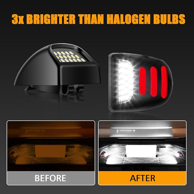 LED License Plate Lights 6000K White for Silverado Sierra 1500 2500 3500 HD | 2 Pieces Rear Tag Light Lamp w/Red OLED Neon Tube, for Chevy Tahoe Suburban 1500 2500, GMC Yukon 1500 2500, Cadillac Escalade