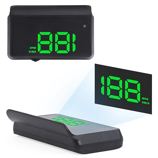W2 Heads Up Display for Cars,Speedometer with Overspeed Alarm,Automatic Brightness Adjustment,Triple Over-Speed Alarm,LED Large Font,Built in Sun Visor,Plug & Play USB HUD Fit for All Vehicles(Green)