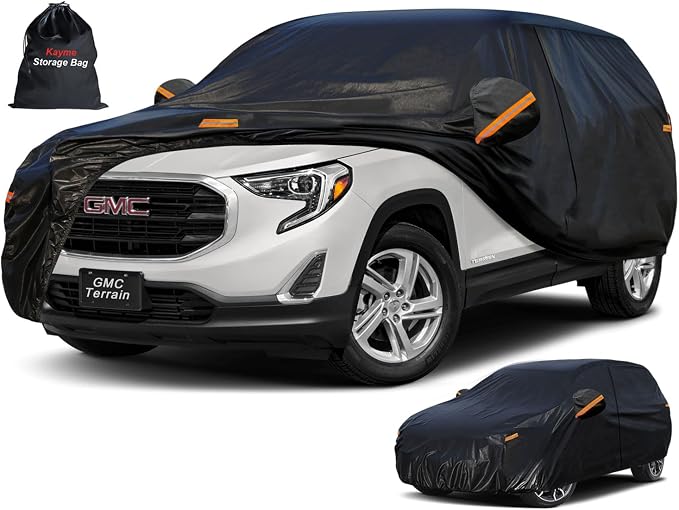 Kayme 7 Layers SUV Car Cover Custom Fit for GMC Terrain (2010-2025) Waterproof All Weather for Automobiles, Outdoor Full Cover Rain Sun UV Protection.Black