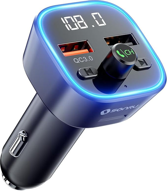 Bluetooth 5.3 FM Transmitter Car Adapter, Wireless Radio Adapter, Wireless FM Radio Transmitter, Hands-Free Calling and 2 USB Ports Fast Charging, HiFi Treble & Bass Player (Black)
