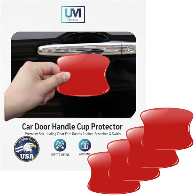 Door Handle Cup Protector 4-Pack Red Made with 3M