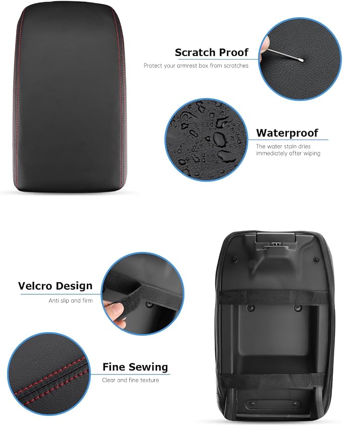 INTGET for 2026 Honda Accord Accessories Center Console Cover for Honda Accord 2023 2024 2025 Leather Car Armrest Arm Rest Box Lid Middle Console Seat Cover Protector(Red Stitches,2023+)