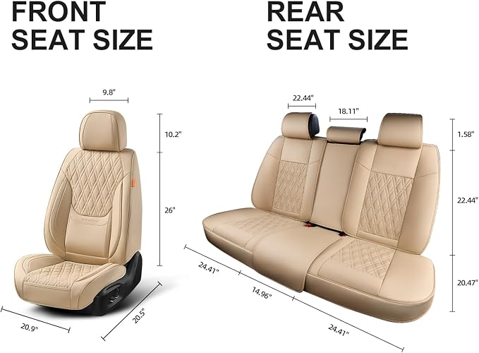 Car Seat Covers Full Set, Breathable Leather Automotive Front and Rear Seat Covers, Car Seat Protectors Full Set,Universal Automotive Vehicle Seat Cover for Most Sedan SUV Pick-up Trucks, Beige