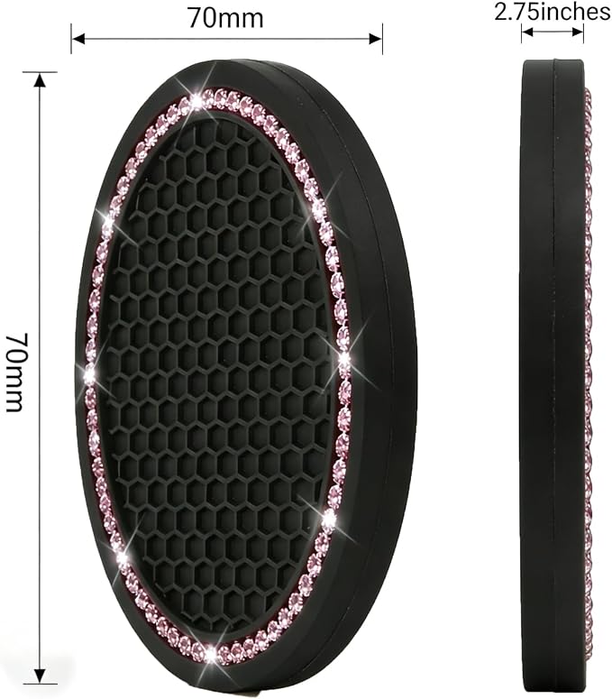 Yousheng 4PCS Bling Car Cup Coaster, Universal Holder Insert Rhinestone Anti Slip Silicone Accessories Suitable for Most Interior, Best Gift Women, Black and Pink