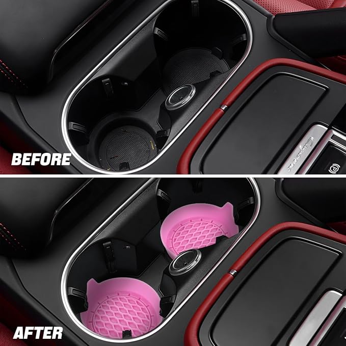 Zpana 4PCS Car Cup Holder Coasters, Silicone Non-Slip Vehicle Cup Recessed Mats, Sift-Proof Automotive Interior Drink Insert Decor Accessories, Universal for SUV, Sedan, Truck (Pink)