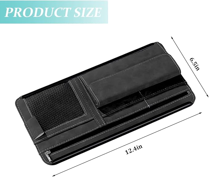 Car Sun Visor Organizer, Multi-Pocket Vehicle Sun Visor Storage Pouch with Sunglasses Box, Auto Interior Sunshade Eyeglasses Card Holder Organizers, Universal for SUV Sedan Truck (Black)