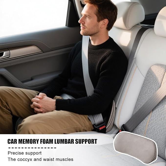 Osilly Car Lumbar Support Pillow, Memory Foam Comfortable Vehicle Seat Lower Back Support Cushion, Back & Sciatica Pain Relief Automotive Driver Seat Pad, Universal for SUV RV Truck (Light Gray)
