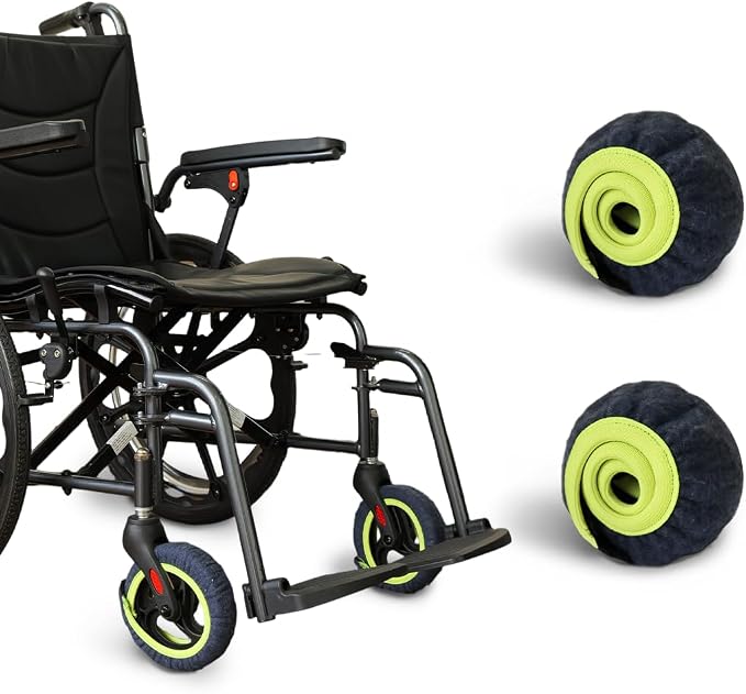 Wheelchair Wheel Covers 2 Pack - Dust proof Floor Protectors, Non-Slip & Silent Rolling Covers for Indoor Use - Fits Most Wheelchair Tires (Blue, 8in)
