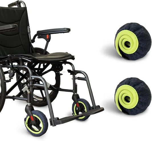 Wheelchair Wheel Covers 2 Pack - Dust proof Floor Protectors, Non-Slip & Silent Rolling Covers for Indoor Use - Fits Most Wheelchair Tires (Blue, 8in)
