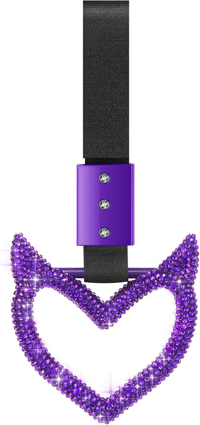 Fabbay Bling Car Accessories Bling Heart Handle Ring Car Accessory for Women Heart Hand Strap Drift Charm Rear Bumper Warning Ring Decor for auto Bus Interior Exterior Decoration(Purple,Devil Style)