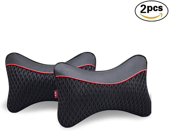 2PCS Car Neck Pillow with Memory Foam Auto Breathable Headrest Cushion Pad (Black)