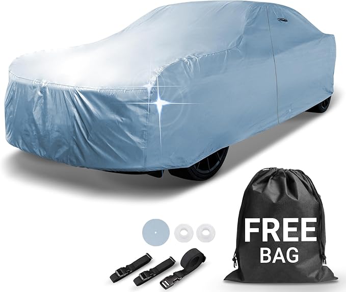 iCarCover 18-Layers Premium Universal Fit Car Cover Waterproof All Weather Sun Rain Snow UV Protection Outdoor Indoor Full Exterior Car Covers for Automobiles Sedan Hatch Coupe Fit for 210-216 inch