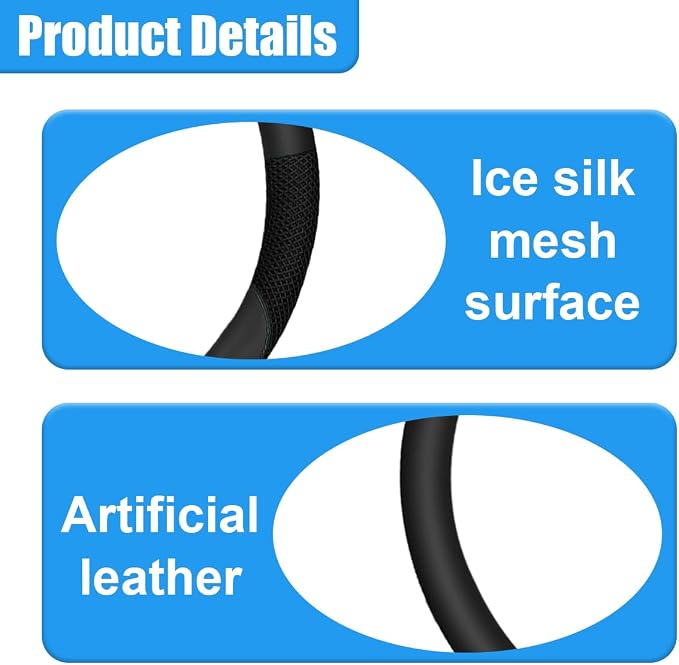 Car Steering Wheel Cover, 15" Breathable Microfiber Leather Ice Silk Mesh Wheel Wrap, Warm in Winter & Cool in Summer, Comfortable Anti-Slip Auto Interior Decorative Protector(Black)