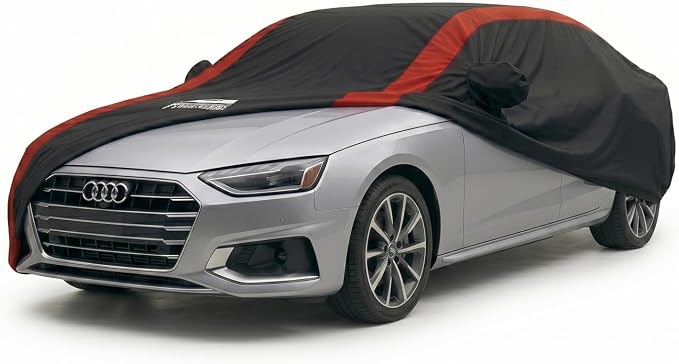 Car Cover Custom Fit for Audi A4/S4 2010-2026, Car Cover Waterproof All Weather Outdoor Protection with Red Strip Design