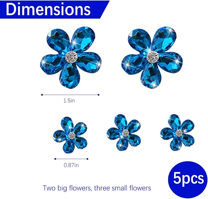 Zpana Bling Daisy Flower Car Air Vent Clips, 5PCS Sparkling Crystal Rhinestone Cute Vehicle Air Conditioning Clamp, Diamond Auto Air Outlet Clip Decor for Women Girls, Universal Fit (Blue)