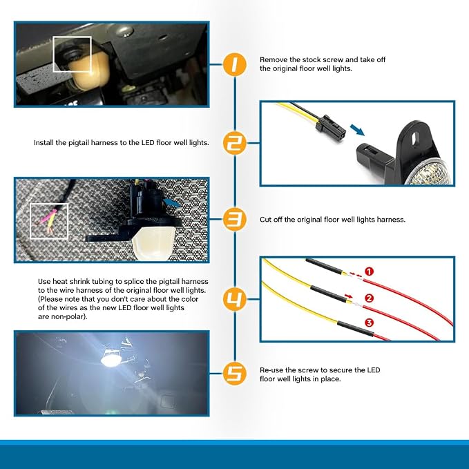 LED Interior Footwell Light with Harness for Jee'p Wrangler TJ Cherokee XJ | Grand Cherokee ZJ Ram 1500 2500 3500 LED Under Dashboard Courtesy Floorboard Lamp Assembly Xenon White 6000K 2Pcs