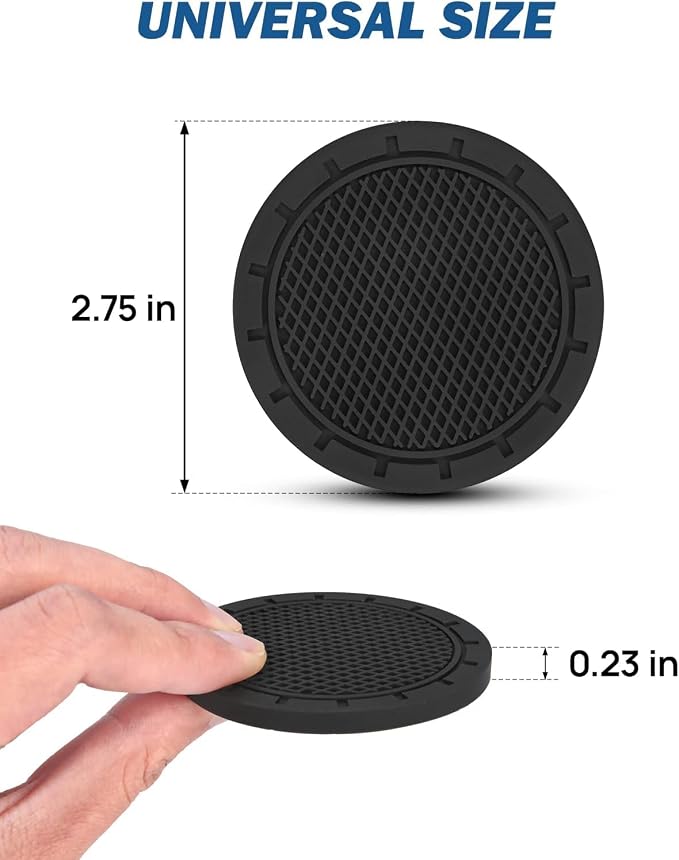 JOYTUTUS 4 Pack Car Cup Holder Coaster, Universal Anti-Slip Shockproof Car Coasters, 2.75 inch PVC Cup Holder Insert Coaster, Car Interior Accessories for Car, SUV, Truck (Black)