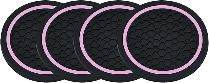 4PCS Car Cup Holder Coasters - 2.75 Inch Non-Slip Insert Water Bottle Holder Pads, Dustproof Automotive Interior Accessories Mat, Universal for Vehicles, Trucks, RVs (Pink Colour)