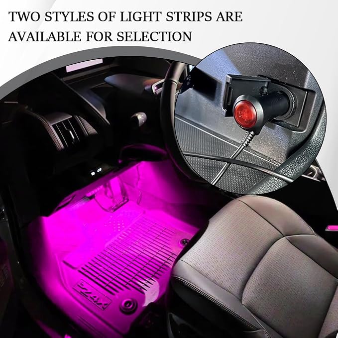 Car LED Strip Light, Car Interior Light, 12V 24 LED Under Dash Atmosphere Lights with Cigarette Lighter Port, Auto Atmosphere Under Dash Lighting for Vehicles (Pink Purple, Cigarette Lighter)