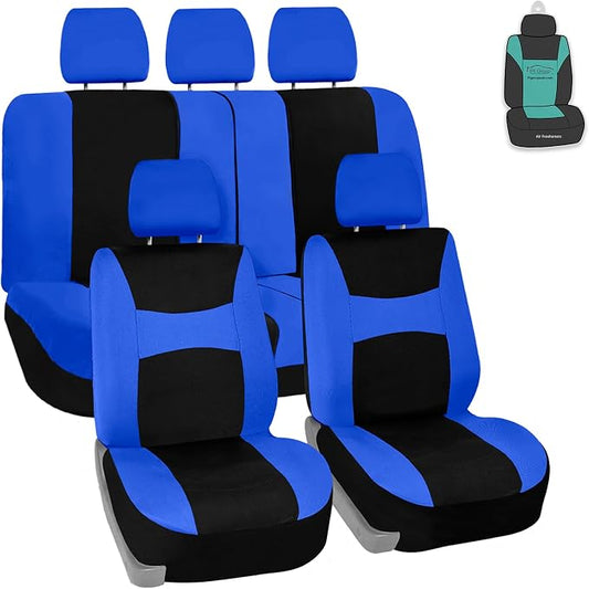 FH Group Universal Car Seat Covers Full Set for SUV Truck Sedan Vans | Waterproof All-Purpose Cloth Seat Cover Set Airbag Compatible Washable Split Bench Protector Interior Upgrade - Blue