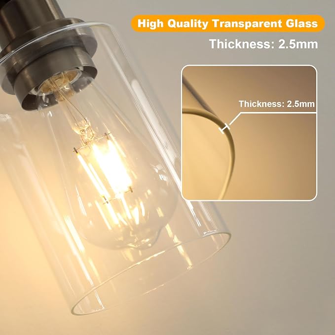 Unicozin Modern Bathroom Light Fixtures, 4 Light Vanity Lights Over Mirror, Black and Brushed Nickel Wall Lamp with Clear Glass for Living Room Cabinet Bedroom Porch