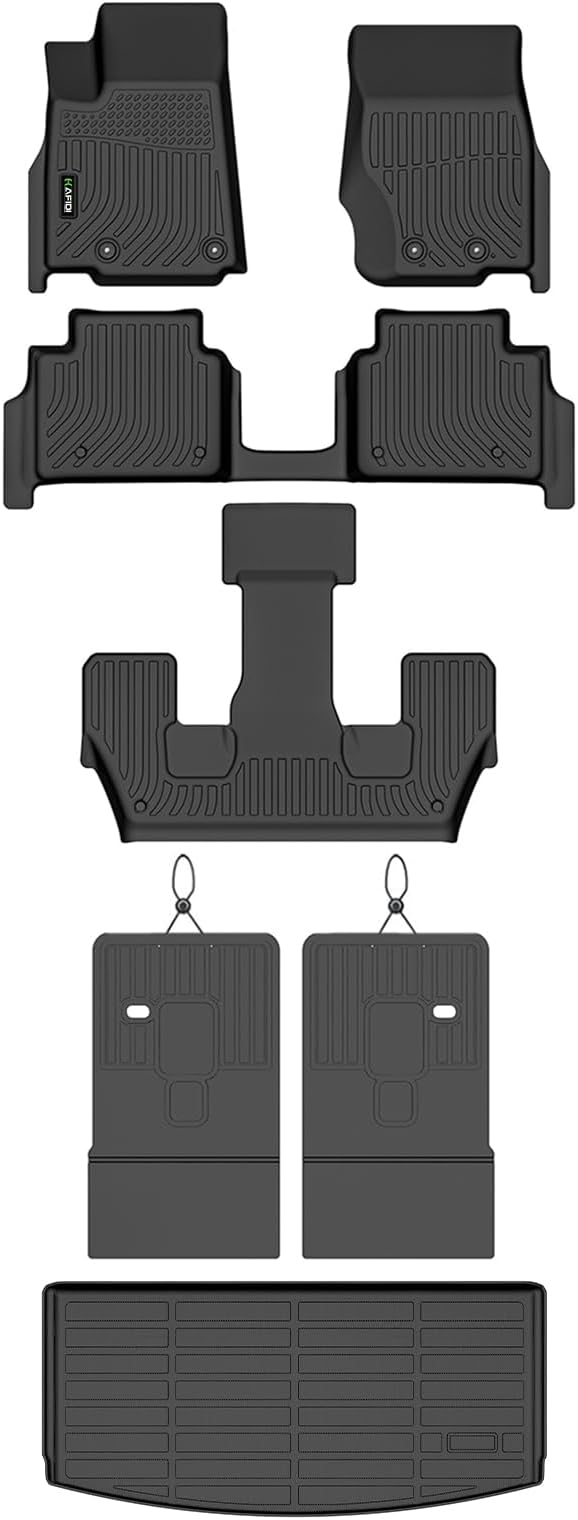 Floor Mats & Cargo Liner for Jeep Grand Cherokee L 2021-2026 6-Seats | Fit for No Center Console, With Backrest Mat, Custom Fit, All Weather Automotive Floor Liners, Raised Edge, TPE, Black
