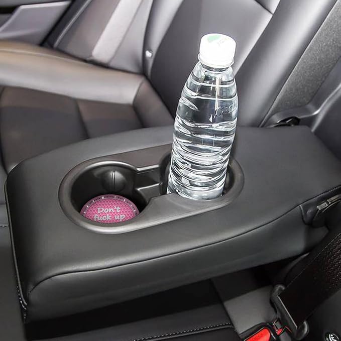 2 Pack Bling Car Coasters for Cup Holder, Crystal Rhinestone 2.75 in Cup Holder Coaster, Silicone Anti-Slip Insert Cup Mats for Women, Interior Accessories Universal for Most Cars (Pink)