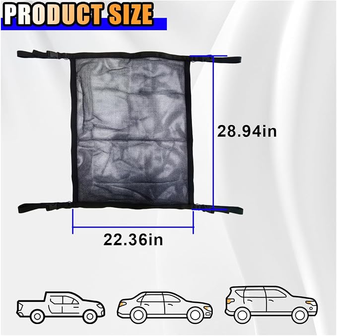 Car Ceiling Cargo Net for SUV - 28.9'' x 22.3'' Roof Cargo Net Organizer Car Ceiling Storage Net - Mesh Car Roof Storage Organizer for SUV Truck Long Road Trip Car Camping Essentials (Monolayer)