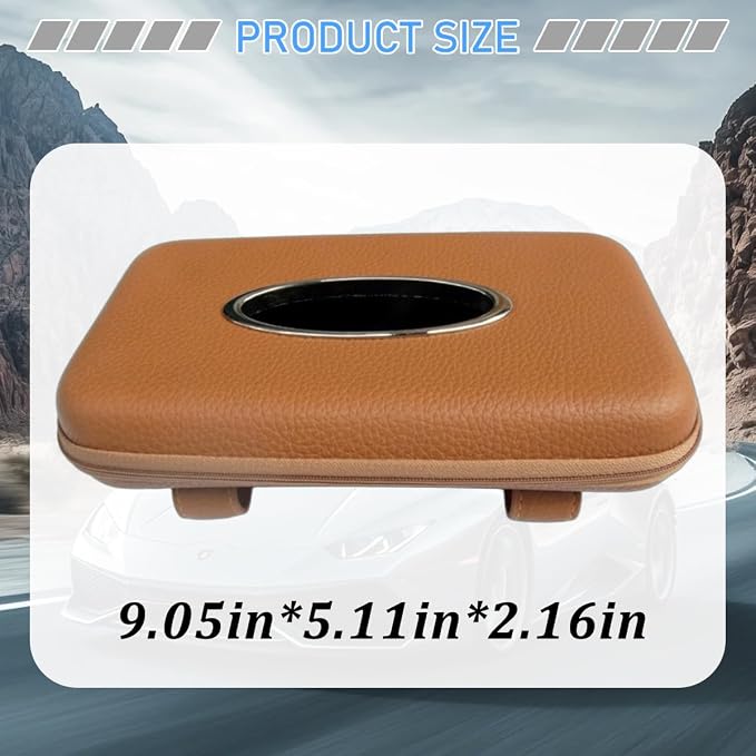 Car Sun Visor Tissue Holder, Leather Stylish Vehicle Visor Backseat Napkin Organizer Box with Zipper, Auto Interior Sunvisor Paper Towel Mask Dispenser Case, Universal for SUV Van RV (Brown)