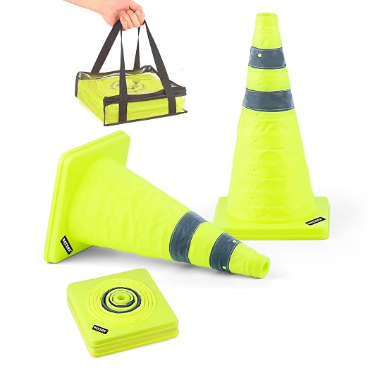 BATTIFE [2 Pack] 18 Inch Collapsible Traffic Cones, Lime Green Safety Cones, Pop-up Cones with Reflective Collar, for Driving Practice,Road Parking (Green)