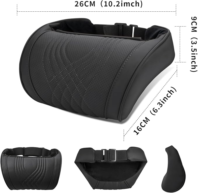 Car Neck Pillow for Driving Memory Foam Headrest Nappa Leather Head Rest for Most Cars SUV Home Office Traveling