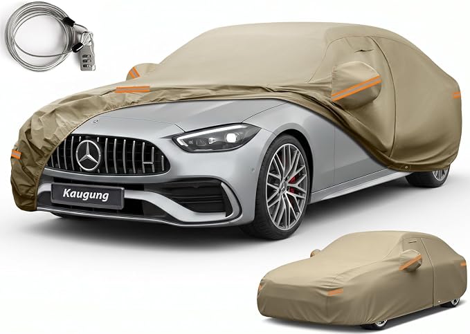 Kaugung Custom Fit Car Cover for Mercedes Benz C Class C250 C300 C350 C400 C450 C43 C63, Heavy Duty All Weather Waterproof Outdoor Cover with Driver Door Zipper, Mirror Pockets & Air Vents