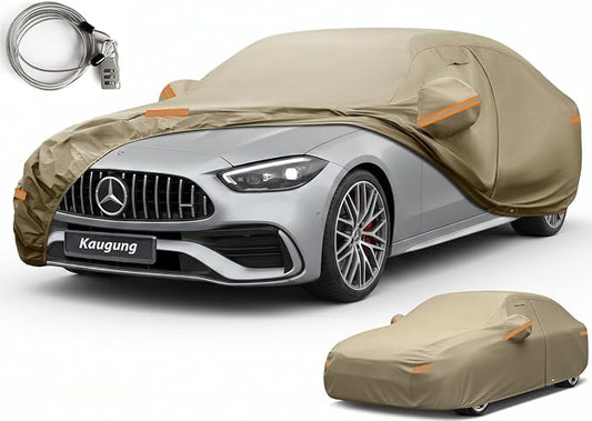 Kaugung Custom Fit Car Cover for Mercedes Benz C Class C250 C300 C350 C400 C450 C43 C63, Heavy Duty All Weather Waterproof Outdoor Cover with Driver Door Zipper, Mirror Pockets & Air Vents