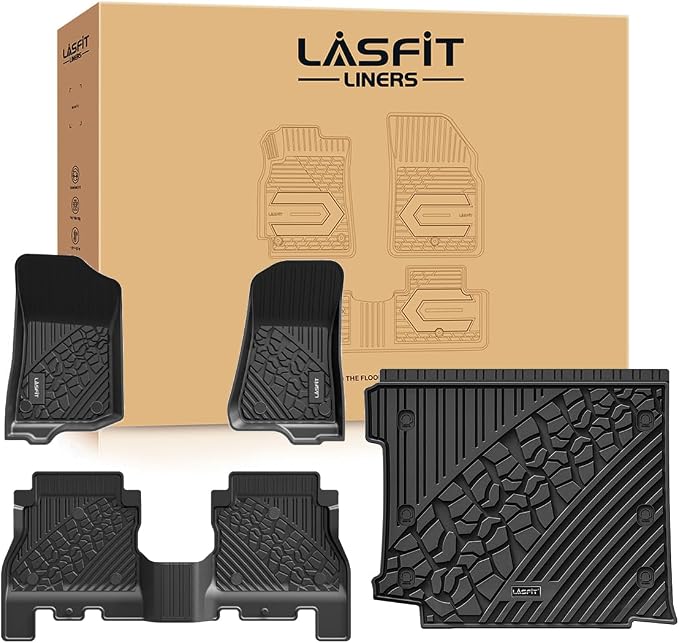 LASFIT Floor Mats & Trunk Mat for Jeep Wrangler JL 2018-2025 2026 4 Door Cargo with SUBWOOFER, All Weather TPE Custom Cargo Mat Fit for Flat Load Floor Gas Type (Not for JK/Not PHEV/Not 2-Door)