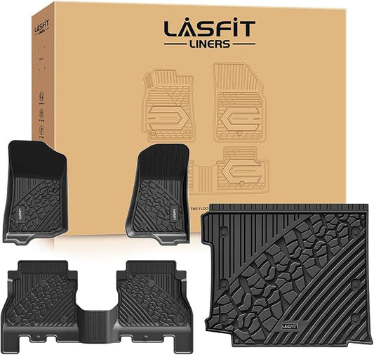 LASFIT Floor Mats & Trunk Mat for Jeep Wrangler JL 2018-2025 2026 4 Door Cargo with SUBWOOFER, All Weather TPE Custom Cargo Mat Fit for Flat Load Floor Gas Type (Not for JK/Not PHEV/Not 2-Door)