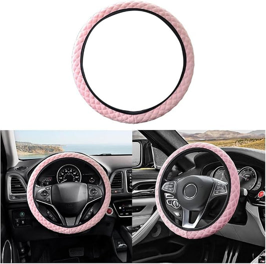Elastic Stretch Car Steering Wheel Cover, 15Inch Breathable Ice Silk Vehicle Steering Wheel Protecter, Cool in Summer Automotive Interior Protection, Universal for SUV Sedan Truck (Pink)