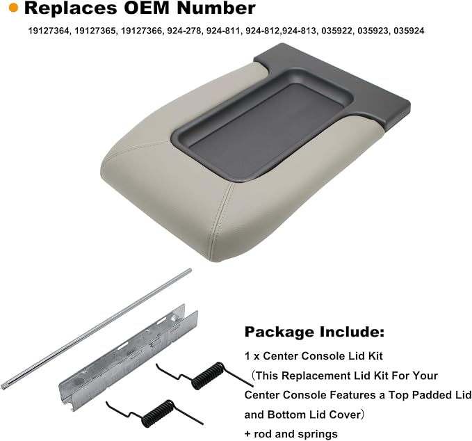 NHILES Center Console Lid Compatible with 1999-2007 Silverado Sierra | Fits 1999-2007 Avalanche Suburban Yukon Tahoe, Replaces OEM 19127364 19127365 19127366, Leather Cover, Light Gray