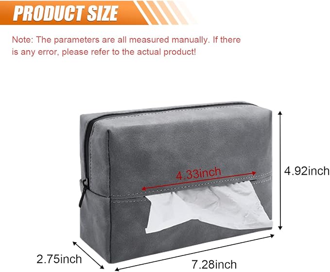 BDZMC Car Tissue Holder, Rectangular Tissues Box Cover, Back Seat Tissue Dispenser for Tissues, Car Napkin Holder with Elastic Band, Fits for Storage & Organizer (Grey)
