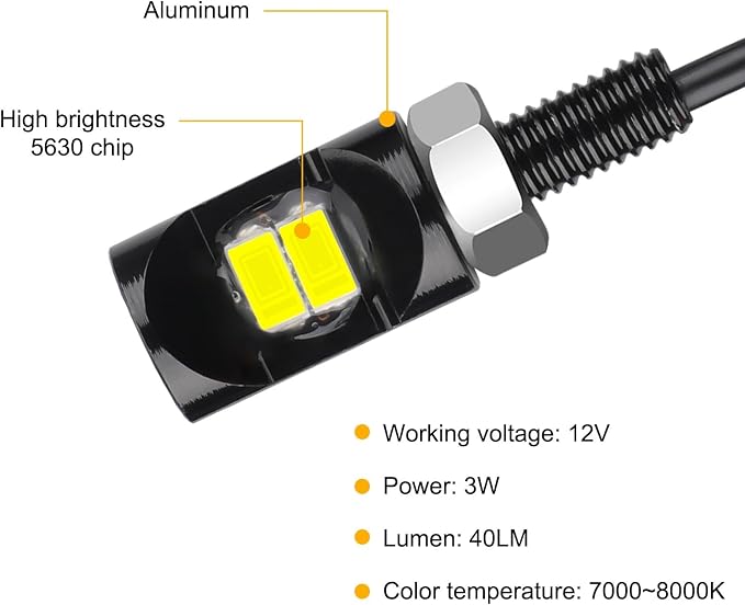 Linkstyle 4PCS 12V LED License Plate Light, 8000K License Tag Screw Bolt Lamp, Waterproof, LED Bulb Tag Lights for Car Motorcycle Truck RV ATV