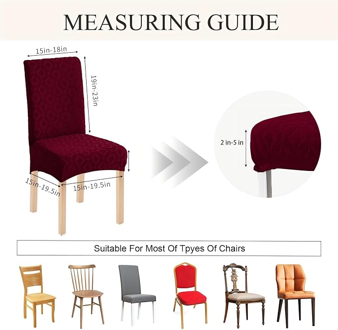 Genina Waterproof Chair Covers for Dining Room Set of 6, Removable Washable Chair Slipcover Protectors, Wine Red