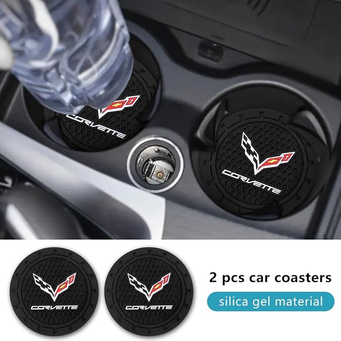 Car Cup Holder Coaster for Corvette C6 C7 C8 Cupholder Coaster Interior Accessories 2.75in 2Pieces Black