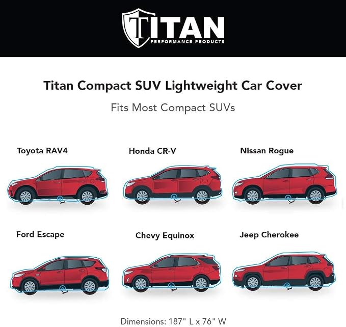 Titan Jet Black Poly 210T Car Cover for Compact SUV 170-187". Waterproof, UV Protection, Scratch Resistant, Driver-Side Zippered Opening. Fits Rav4, Rogue, CR-V and More.