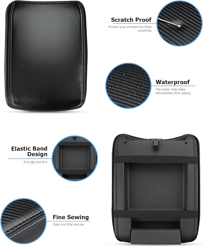 INTGET Center Console Cover for Honda Pilot Accessories 2023-2025 2026,Ridgeline/Passport 2024 2025 2026 Leather Car Armrest Arm Rest Box Lid Middle Seat Protector (Carbon Pattern with pad, 2023+)