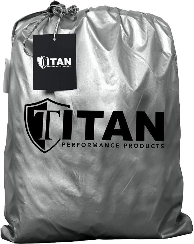 Titan Jet Black Poly 210T Car Cover for Sedans 186-202". Waterproof, UV Protection, Scratch Resistant, Driver-Side Zippered Opening. Fits Camry, Accord and More.